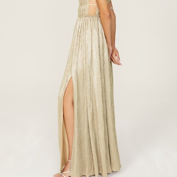 Jonathan Simkhai Gold Plisse Gown, L - Picture 4 of 14